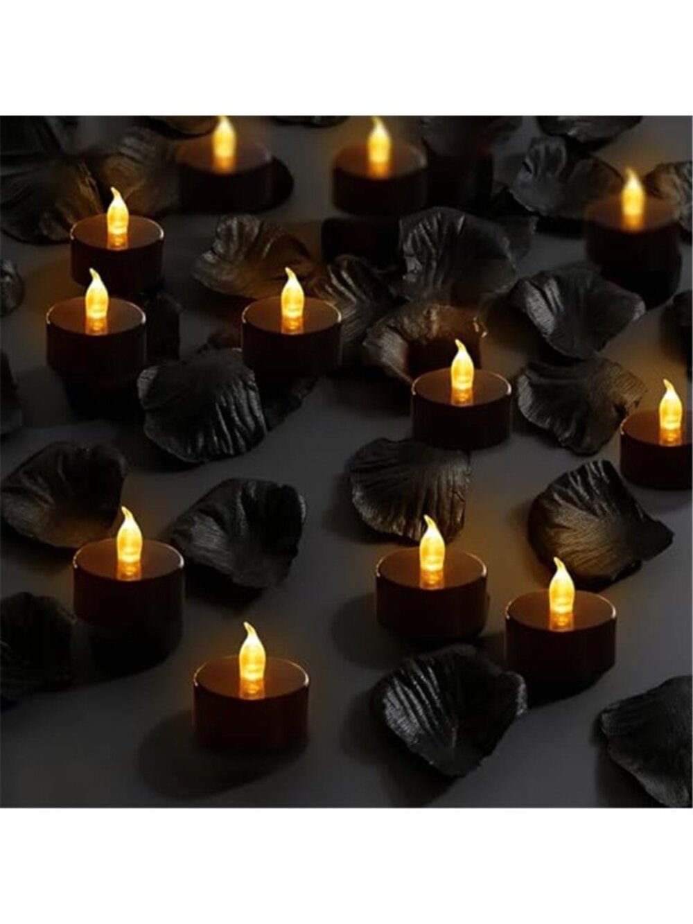Black Rose Petals Flameless LED Tea Lights Wedding Halloween Party Decor